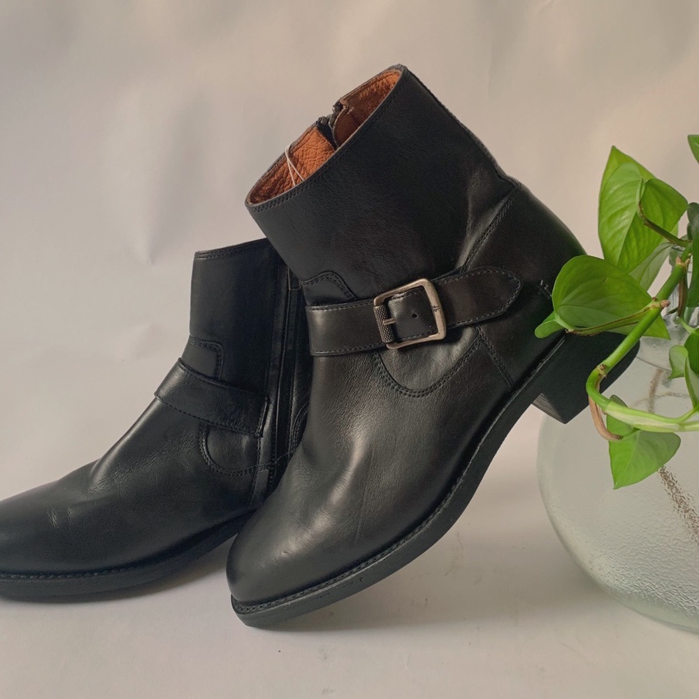 FRYE “Hannah Engineer” Black Leather Ankle Boot